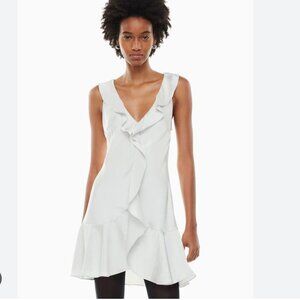 Aritzia Wilfred Ruffled Satin Hera Mini Dress Silver Platinum Grey Size Large